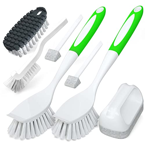 Holikme 7 Pack Küchenreinigungsbürsten-Set, Spülbürste zum Reinigen, Küchenschrubber&Biegsame Reinigungsbürste&Rillenbürste&Scheuerschwamm für Topf und Pfanne, Küchenspüle, Grün von Holikme