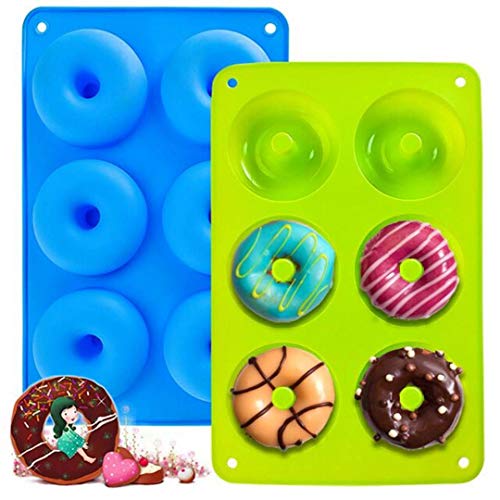 2 Stück Silikon Donut Formen, 6 Hohlraum A ntihaft-Safe Silikon Donut Backform Hitzebeständigkeit Backblech Gelten -40 bis 230 Grad gut zum Machen Kekse, Bagels, Muffins. von LEAO