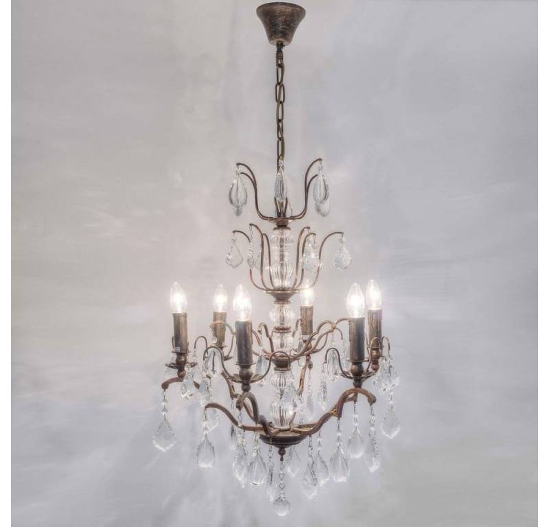 Holländer Pendelleuchte 6-flammig Cristallo Eisen-Glas Antikbraun-Gold von Holländer