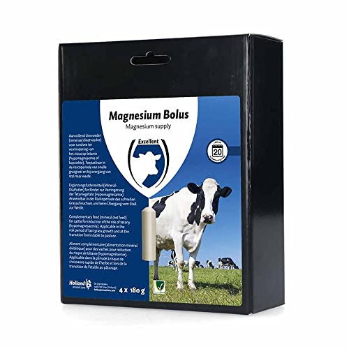 Excellent Magnesiumbolus - Zur Verringerung des Risikos einer Tetanie (Hypomagnesiämie oder Kopfkrankheit) - Ergänzungsfuttermittel - Geeignet für Rinder - Magnesium - 4x180 g von Holland Animal Care