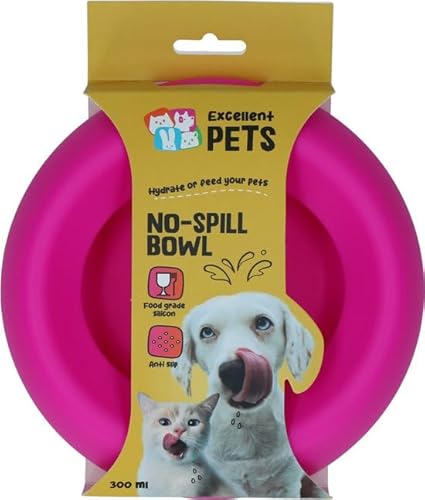 Excellent Pets Anti-Verschmutzungs-Futter- und Trinknapf für Hunde und Katzen – 300 ml – Fressnapf mit Anti-Rutsch-Boden – S – Spritzschutzrand – Silikon-Trinknapf – Rosa von Holland Animal Care