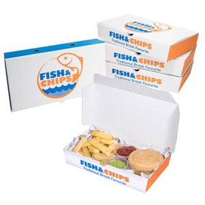 Holland Plastics 100 x Fisch und ChipsKartonschachtel/Karton in GROßER Größe Size (31 cm x 15cm x 5cm) von Holland Plastics