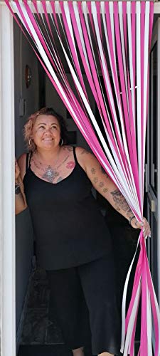 Robuste Fensterblende, Fliegenschutz, Streifenblende, Türblende - Wildes Neon Pink & Weiß - (90cm breit) - Komplett mit selbstklebenden Haken für UPVC Kunststoffrahmen von Holland Plastics