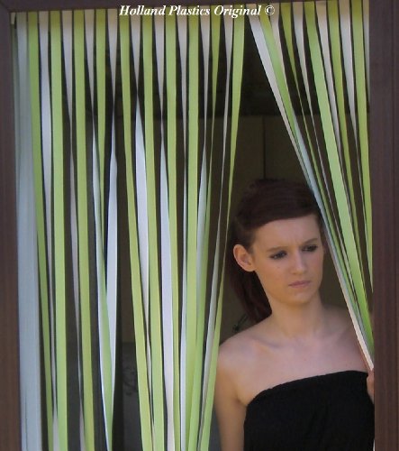 Wohnwagen-Türvorhang, Fliegengitter, Insektenschutz, Streifenvorhang -Limette & Weiss- 62cm breit von Holland Plastics Original Brand