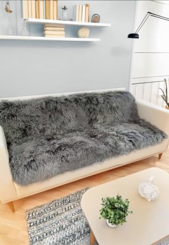 Hollert Lammfelldecke Tibet 180 x 120 cm Silber Felldecke Kuscheldecke Wohndecke Tagesdecke Echtfell von Hollert
