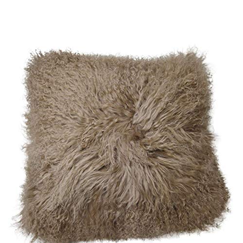 Hollert Lammfellkissen Tibet lockige Wolle 40 x 40 cm + Inlett Daunenkissen echtes Schaffell Zierkissen Dekokissen Sofakissen Farbe Cappuccino von Hollert