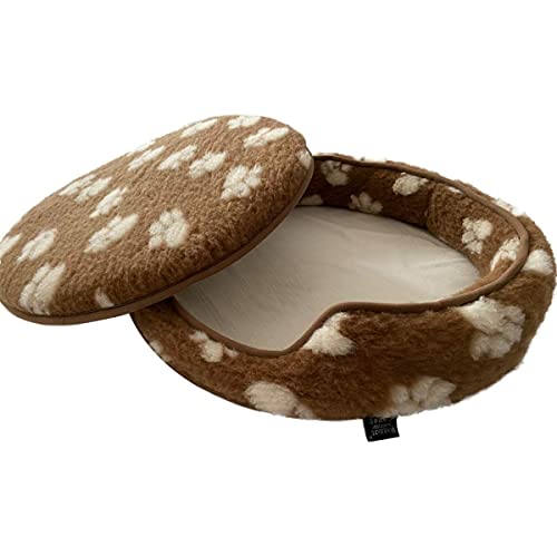 Hundebett Duo Merinowolle Ø 80 cm Tierbett Katzenbett Schlafplatz Hundekorb Hundesofa hygienisch kuschlig rutschfest Farbe Braun/Weiß von Hollert