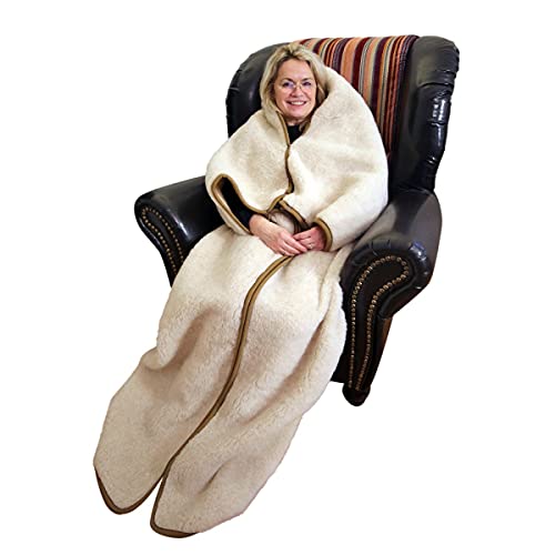 Wolldecke TV Decke aus Merinowolle Beige 160x200 Kuscheldecke von Hollert