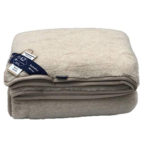 Wolldecke australisches Merino Prestige Naturhaardecke 100% Merinowolle weiche & warme Kuscheldecke Couch- Sofadecke Wohndecke Größe 160 x 200, Farbe Beige von Hollert