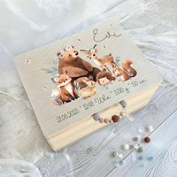 Erinnerungskiste Für Kinder | Bär, Reh & Fuchs Im Blumenkranz Aufbewahrungsbox Baby Geschenk Geburt Und Taufe von HolliWoodKids