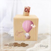 Personalisierte Spardose Elefant Im Heißluftballon - Für Mädchen & Jungs -Perfektes Geschenk- Einzigartige Kinder-Spardose Aus Holz von HolliWoodKids