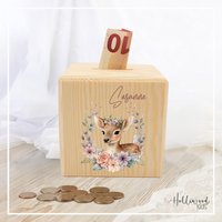 Personalisierte Spardose Reh Blumenkranz - Für Mädchen & Jungs Perfektes Geschenk Einzigartige Kinder-Spardose Aus Holz Personalisierte Spardose Reh Blumenkranz - Für Mädchen & Jungs Perfektes Geschenk Einzigartige Kinder-Spardose Aus Holz von HolliWoodKids