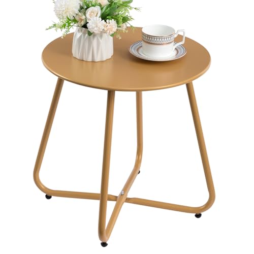 HollyHOME Beistelltisch Outdoor Balkontisch, Runder Gartentisch Kleiner Beistelltisch Kaffeetische Nachttisch Metalltisch Patio Wohnzimmer Terrasse, Gold von HollyHOME