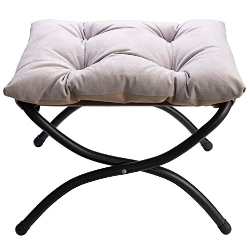 HollyHOME Fußhocker Klappbar Fußablage Fußstütze Faltbar Sitzhocker mit Metallbeinen Fusshocker mit Abnehmbar Gepolsterte Sitzfläche, Grau von HollyHOME