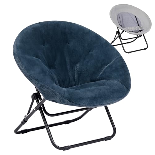HollyHOME Klappsessel Rund Klappbar Sessel Wohnzimmer Schlafzimmer Relaxsessel Mondsessel Runder Loungesessel Ohrensessel Lesesessel Plüsch, Dunkelgrau von HollyHOME