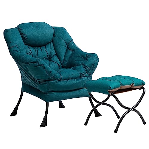 HollyHOME Relaxsessel Sessel mit Fußhocker Stahlrahmen Samtstoff Relaxliege Freizeitsofa Chaiselongue Fauler Stuhl Relax Loungesessel, Blau Grün von HollyHOME