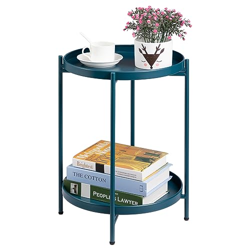 HollyHOME Beistelltisch Metall Rund Balkontisch Klein 2 Ebenen Metall Couchtisch Nachttisch Sofatisch Beistelltisch für Wohnzimmer Schlafzimmer Terrasse Outdoor, Pfauengrün HollyHOME Beistelltisch Metall Rund Balkontisch Klein 2 Ebenen Metall Couchtisch Nachttisch Sofatisch Beistelltisch für Wohnzimmer Schlafzimmer Terrasse Outdoor, Pfauengrün von HollyHOME