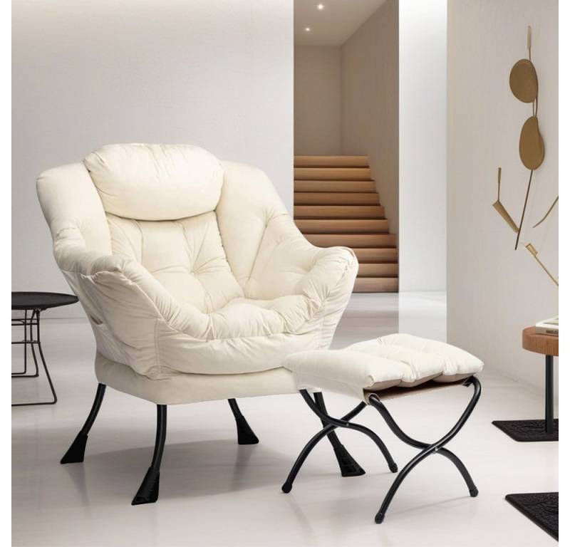 HollyHOME Relaxsessel Armlehnensessel, Ohrensessel mit Hocker (2er-Set, bestehend aus Sessel und Hocker), aus stabilem, pulverbeschichtetem Stahlrahmen und weichem Schwamm von HollyHOME