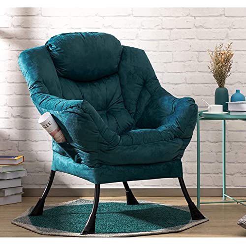 HollyHOME Sessel Relaxsessel mit Stahlrahmen, Relaxliege Freizeitsofa Chaiselongue Fauler Stuhl Relax Loungesessel mit Armlehnen und Taschen, Blau Grün von HollyHOME