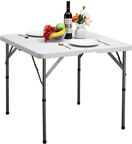 HollyHOME Klapptisch Campingtisch 2,8FT/87cm, Quadratischer Picknicktisch Tragbarer Gartentisch Reisetisch mit Tragegriff für Garten BBQ Catering Party Küche Draußen Drinnen von HollyHOME