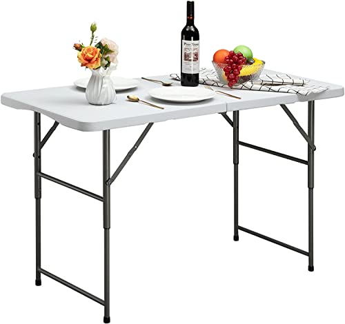 HollyHOME Klapptisch Campingtisch 4FT/122cm, Picknicktisch Einstellbare Höhe Gartentisch Tragbarer Esstisch Reisetisch mit Tragegriff für Garten BBQ Catering Party Küche Draußen Drinnen von HollyHOME