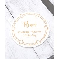 Holzschild Personalisiert Name Und Daten Baby Kind Motiv Pinguin von HollyandPaul