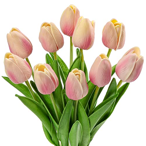 10 pcs Künstliche Blumen Tulpen, Decor Kunstblumen sehr echt, Plastikblumen Tulpen PU Latex real Touch, Gefälschte Blumen Tulpen Rosa für Hochzeitszimmer Home Decor Wohnzimmer Büro Hotel Küche Decor von Hollyone