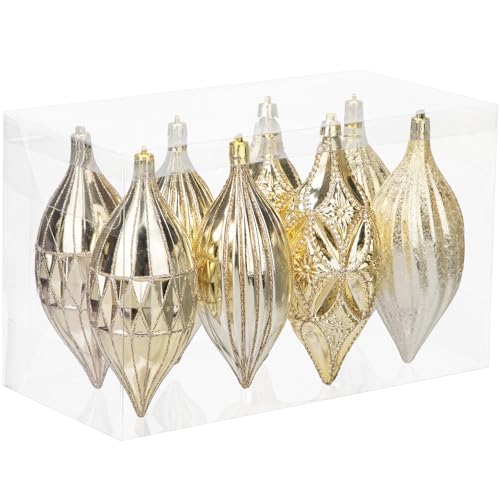 17CM Weihnachtskugeln Set Champagner Gold, 8 PCS Weihnachtsbaumschmuck Glitzer Hängende Dekoration, Dekorative Tropfen Ornament Ovale Kugeln für Weihnachtsdekoration Party Fest Neujahrsdeko von Hollyone