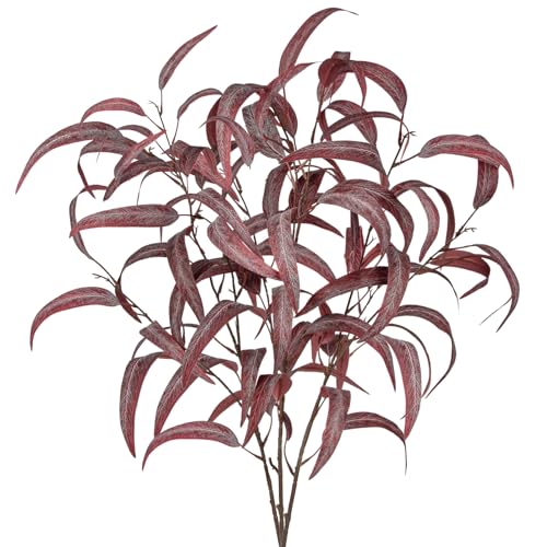 3PCS Kunststoff Pflanzen künstliche Eukalyptusblätter rot, 34'' Lange Stiel gefälschte Eukalyptuszweige, Faux Greenery Arrangement für Frühlingsdekoration, Home Decor, Housewarming, Porch Vase Decor von Hollyone