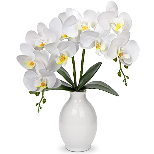 40 cm Groß Künstliche Orchideen weiß im Keramikvase, Kunstpflanze Decor Orchideen Kunstblumen im vase mit Real Touch Blüten, Gefälschte Orchideen künstliche Bonsai für Hotel Wohnzimmer Büro Küche von Hollyone