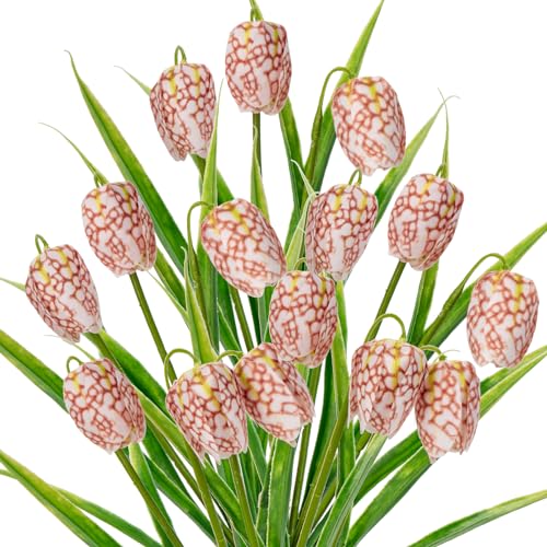 5pcs Künstliche Blumen Fritillaria, Dekorieren Sie künstliche Blumen wie echte, Plastikblumen Fritillaria Real Touch, gefälschte Frühlingsblumen Rosa für Hochzeit Home Decor Büro Küche Dekor von Hollyone