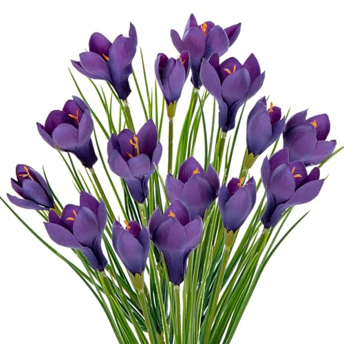 5pcs Künstliche Blumen Krokusse, Dekorieren Sie künstliche Blumen wie echte, Plastikblumen Crocus Real Touch, gefälschte Frühlingsblumen Dunkles Lila für Hochzeit Home Decor Büro Küche Dekor von Hollyone