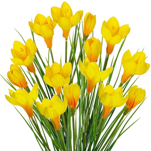 5pcs Künstliche Blumen Krokusse, Dekorieren Sie künstliche Blumen wie echte, Plastikblumen Crocus Real Touch, gefälschte Frühlingsblumen Gelb für Hochzeit Home Decor Büro Küche Dekor von Hollyone