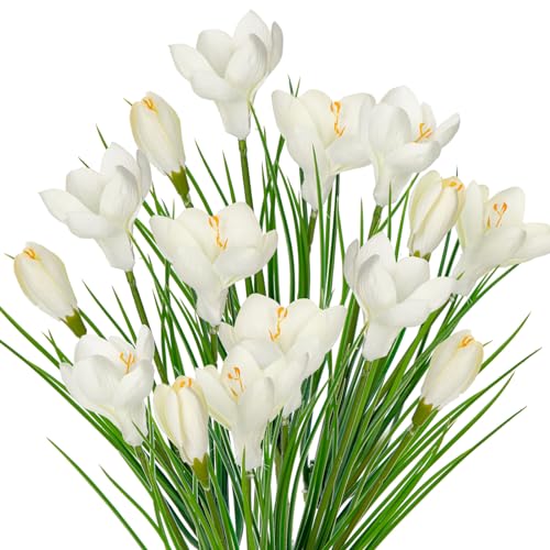 5pcs Künstliche Blumen Krokusse, Dekorieren Sie künstliche Blumen wie echte, Plastikblumen Crocus Real Touch, gefälschte Frühlingsblumen Weiß für Hochzeit Home Decor Büro Küche Dekor von Hollyone