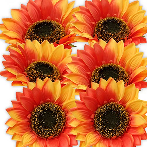 6PCS Sonnenblumen Künstlich Groß, Künstliche Sonnenblumen Köpfe, Ø 17,78cm Künstliche Blumenköpfe Sonnenblumen Deko für Hochzeit Party Tischdeko DIY Basteln Kleidung Dekoration von Hollyone