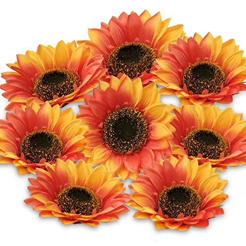 8pcs Künstliche Sonnenblumen Köpfe, 15,24cm Blumenköpfe Künstlich Blumenkopf Klein Sonnenblumen Kunstblumen Deko für Hochzeit Party Tischdeko DIY Basteln Kleidung Dekoratio, Orange von Hollyone