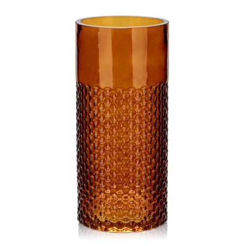 Glas Vasen Blumen modernes, Tischvasen Glas 22 cm hoch, Bernstein Deko Flaschen Glas, Deko Vasen Groß Blumenvase, Zylinder Glasvase Rund für Tischdeko Büro Küche Arrangements Hochzeit Geschenk von Hollyone