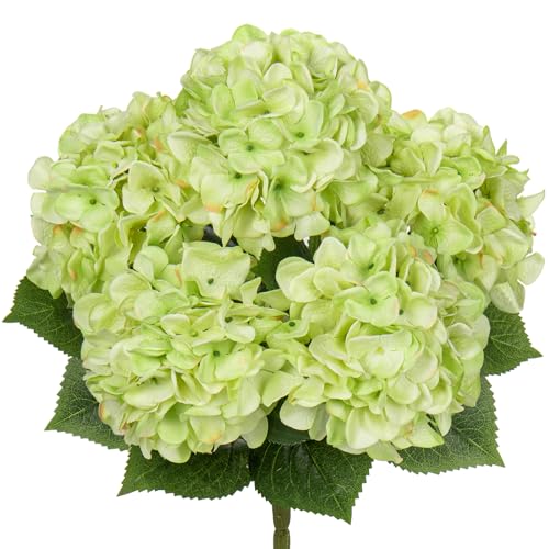 Groß Hortensien Kunstblumen Hellgrün, Realistische Hortensien Blumenstrauß, Künstliche Blumen Seide Hydrangea Blumenarrangements, Real-Touch Faux Hortensie für Hochzeit Büro Cafes Haus Deko Küche von Hollyone
