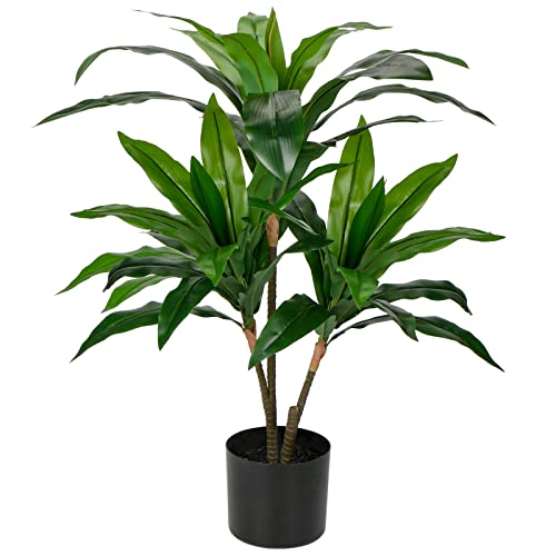 Große Pflanzen im Topf Künstliche Pflanzen Dracaena Fragans 90cm, Deko Pflanze Zimmerpflanze mit Töpfen, Kunstpflanzen Wie Echt mit Langlebige Stämme & naturgetreue Blätter für Wohnzimmer Büro Garten von Hollyone