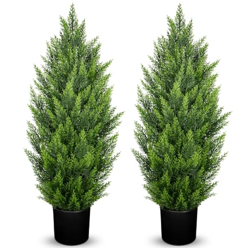 Hollyone 2 Stück Künstliche Zypressen Baum 90 cm, Künstliche Formschnittbäume mit Abnehmbaren Stämmen, Dekorative Künstliche Formschnitte Zeder für Innen Außenbereich, Heimdekoration, Garten, Balkon Hollyone 2 Stück Künstliche Zypressen Baum 90 cm, Künstliche Formschnittbäume mit Abnehmbaren Stämmen, Dekorative Künstliche Formschnitte Zeder für Innen Außenbereich, Heimdekoration, Garten, Balkon von Hollyone