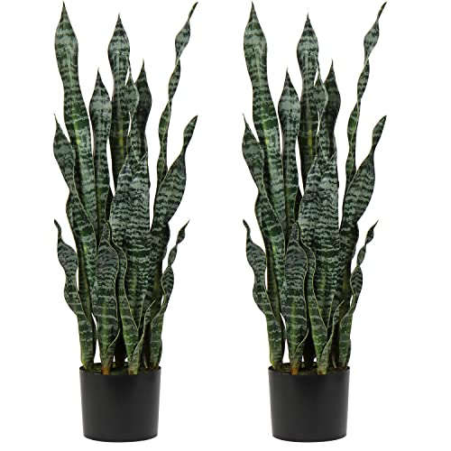 Hollyone 2PCS Künstliche Pflanzen Groß, Höhe 94 cm Künstliche Sansevieria Deko Wohnzimmer Pflanze Zimmerpflanzen Balkon Büro Deko mit 30 Blättern, Künstliche Pflanze für den Heimgarten Bürodekoration von Hollyone