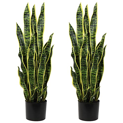 Hollyone 2PCS Künstliche Pflanzen Groß, Höhe 94 cm Künstliche Sansevieria Deko Wohnzimmer Pflanze Zimmerpflanzen Balkon Büro Deko mit 30 Blättern, Künstliche Pflanze für den Heimgarten Bürodekoration von Hollyone