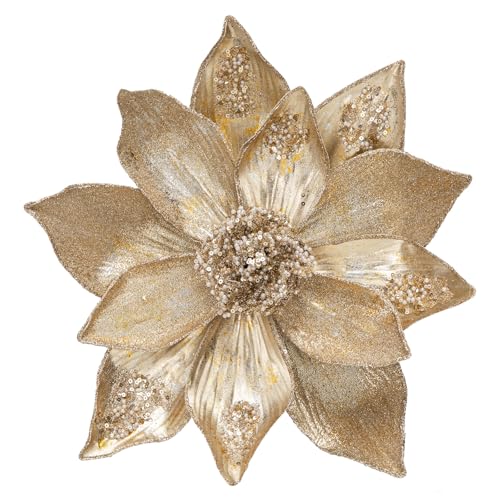 Hollyone 3 Stück Weihnachtsblumen Christbaumschmuck Glitter Magnolia Künstliche Blumen Große Weihnachtsstern Glänzende Künstliche Zweig Weihnachtsdeko Weihnachtsbaum Neujahr Ornamente Champagner von Hollyone