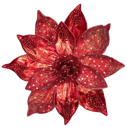 Hollyone 3 Stück Weihnachtsblumen Christbaumschmuck Glitter Magnolia Künstliche Blumen Große Weihnachtsstern Glänzende Künstliche Zweig Weihnachtsdeko Weihnachtsbaum Neujahr Ornamente Rot von Hollyone