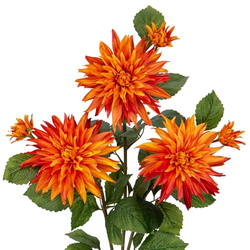 Hollyone 3PCS Orange künstliche Dahlie Blumen, 75cm gefälschte große Seidenblumen mit langem Stiel für Florale Arrangements, Faux Dahlien Blumen für DIY Hochzeit Party Mittelstücke Haus Büro Deko von Hollyone