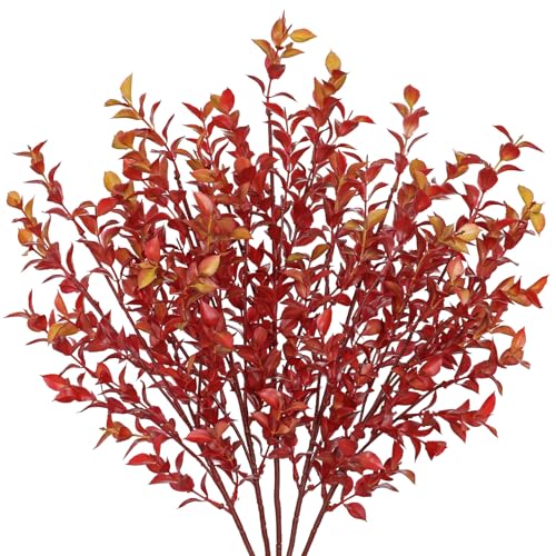 Hollyone 5 Stück Herbstzweige Künstlich Eukalyptus Rot Herbstliche Kunstzweige 68cm Künstlicher Deko Zweig Herbst Kunstlaub für Herbstdeko Blumengesteck Ernte Tischdeko von Hollyone