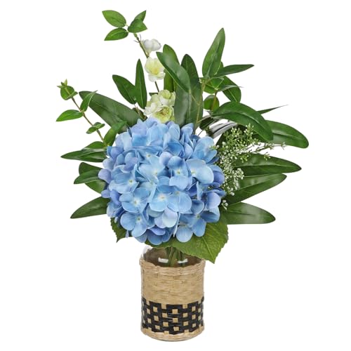 Hollyone Hortensien Künstliche Blumen mit Vase, Falsche Hortensie Blumen Blau, Faux Pflanzen und Blumen in Vase, Seidenblumen in Glasvase für Tisch Centerpiece, Haus, Büro, Hochzeit Dekoration Hollyone Hortensien Künstliche Blumen mit Vase, Falsche Hortensie Blumen Blau, Faux Pflanzen und Blumen in Vase, Seidenblumen in Glasvase für Tisch Centerpiece, Haus, Büro, Hochzeit Dekoration von Hollyone