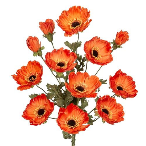 Hollyone Künstliche Mohnblumen für Heimdekoration, 3 Pcs Langstielige Realistische Künstliche Seidenblumen, Künstlicher Mohn für Küche Hochzeit Dekoration Blumenarrangement, Tischaufsteller (Orange) von Hollyone