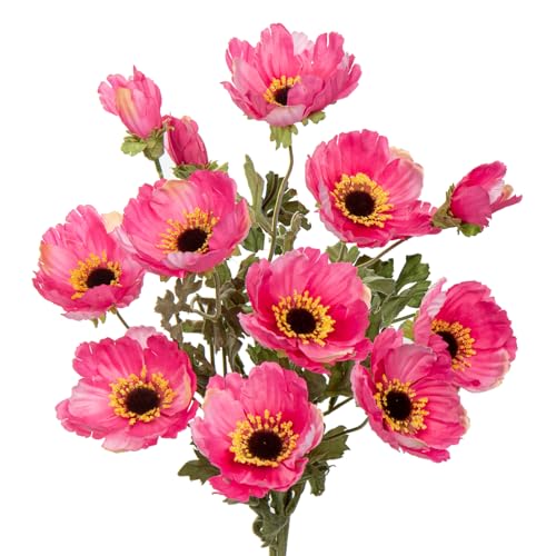 Hollyone Künstliche Mohnblumen für Heimdekoration, 3 Pcs Langstielige Realistische Künstliche Seidenblumen, Künstlicher Mohn für Küche Hochzeit Dekoration Blumenarrangement, Tischaufsteller (Rosa) von Hollyone