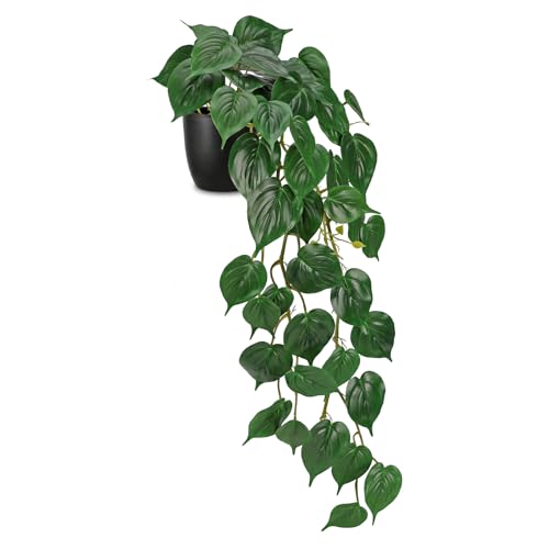 Hollyone Künstliche Pflanzen Hängend 85cm Golden Pothos Zimmerpflanze Gefälschte Efeupflanze Künstliche Hängepflanze im Topf für Haus Zimmer Regal Büro Tischdeko Grün von Hollyone